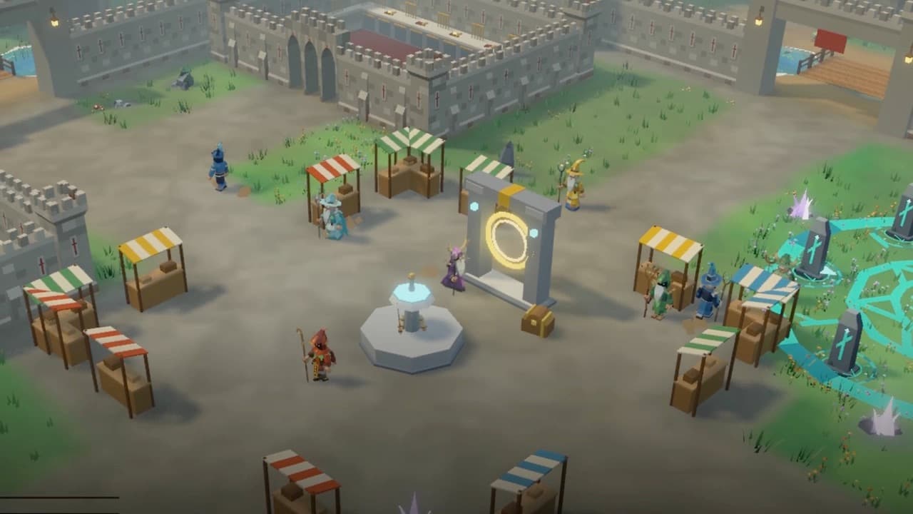 Brimhold, the capital of Wizarscape, with its market and rune circle
